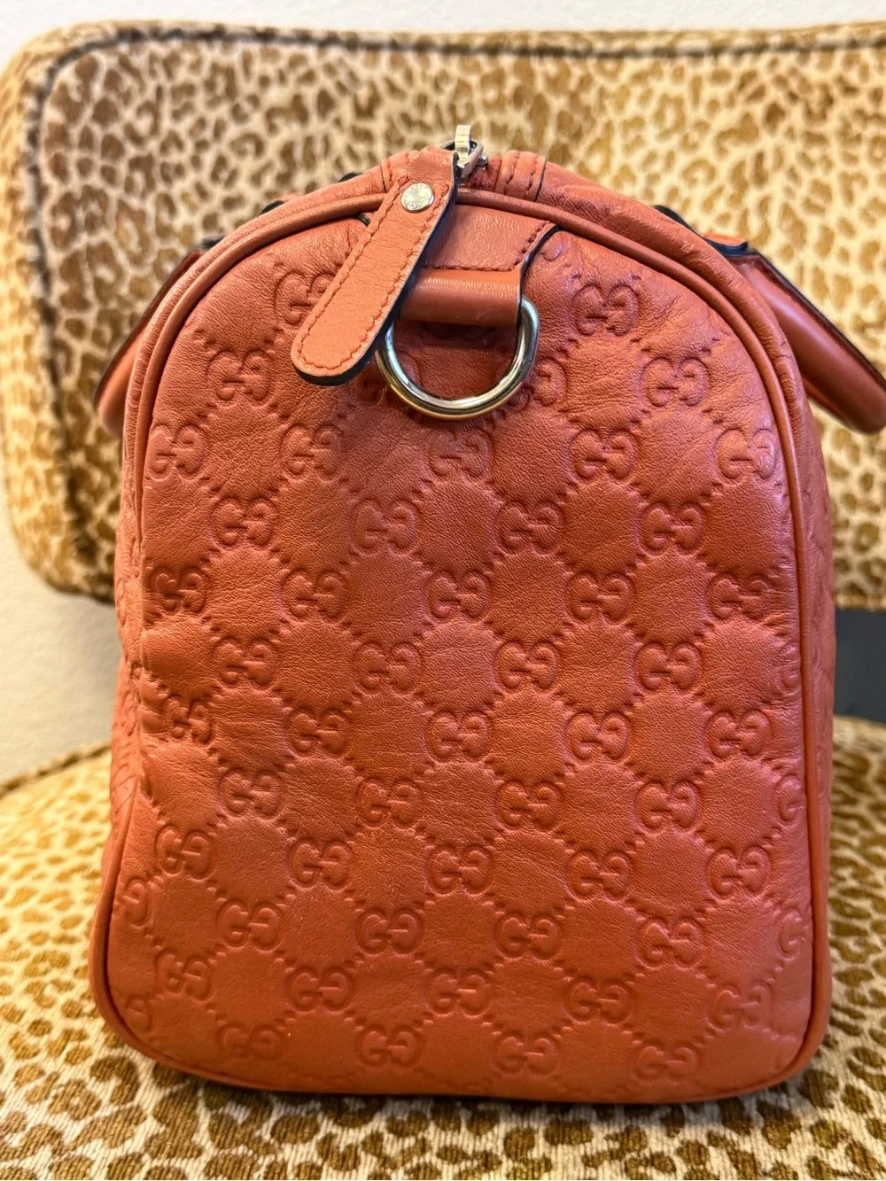💯Authentic! GUCCI GG Guccissima Medium Joy Boston Bag Brown/Orange/Rust Leather